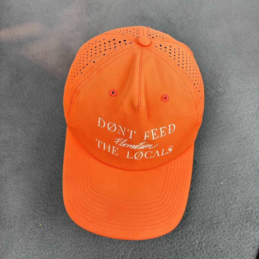 Flomotion Hat Cap Snap Back Orange Perforated Don't Feed The Locals Mens Slogan - Picture 7 of 9